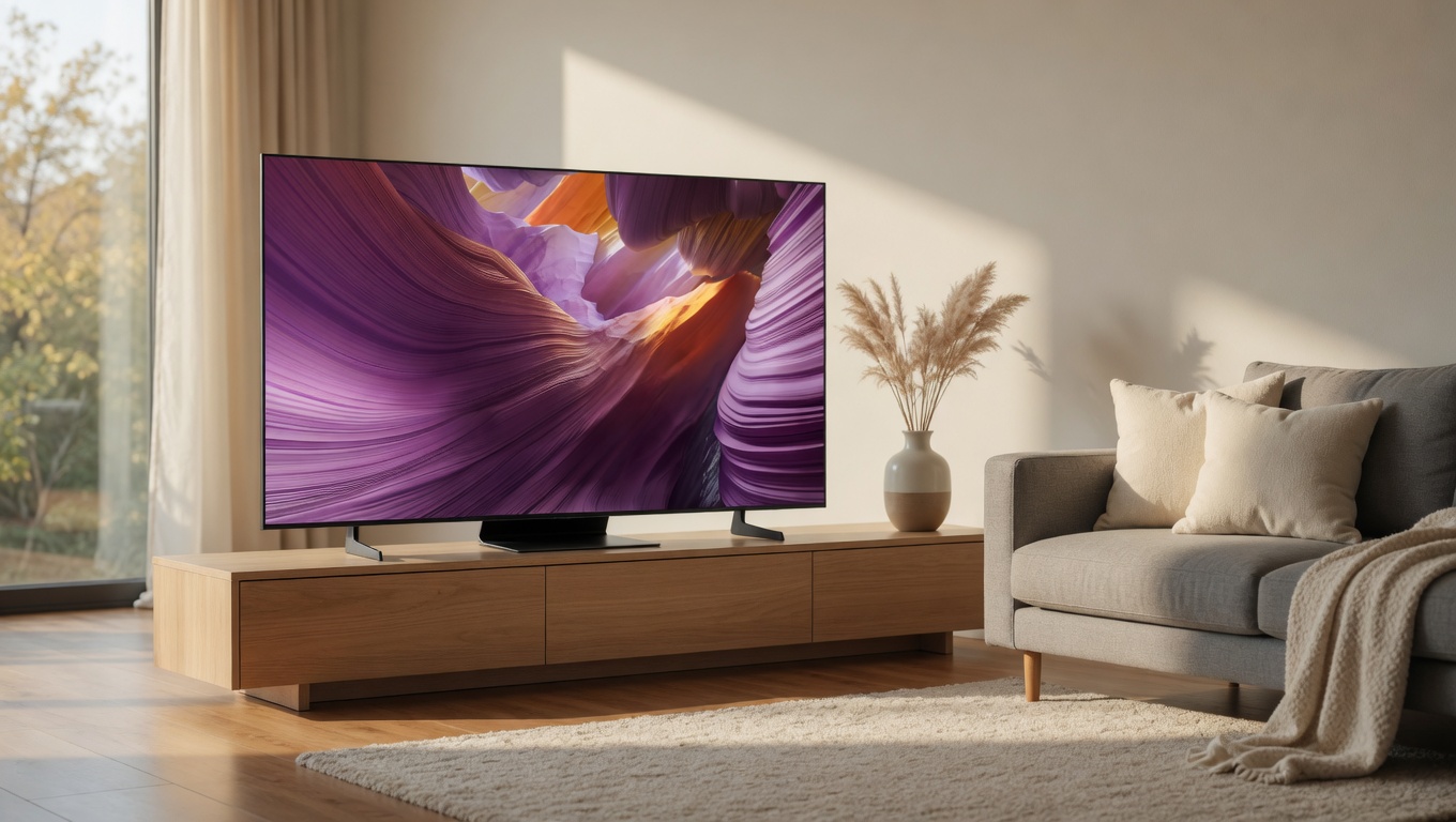 Smart TV Samsung S85F - painel OLED em sala de estar moderna