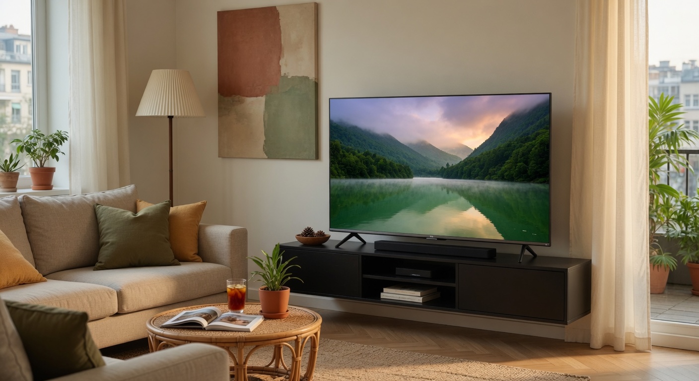 Smart TV TCL 55P7K 55 Polegadas - QLED 4K com design sem bordas em sala de estar moderna e elegante