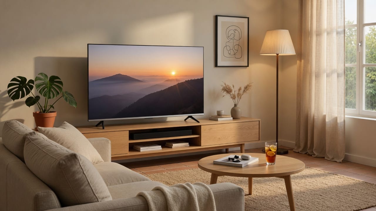Smart TV Semp 55S62 55 Polegadas - televisor 4K com design sem bordas em sala de estar moderna com Google TV na tela