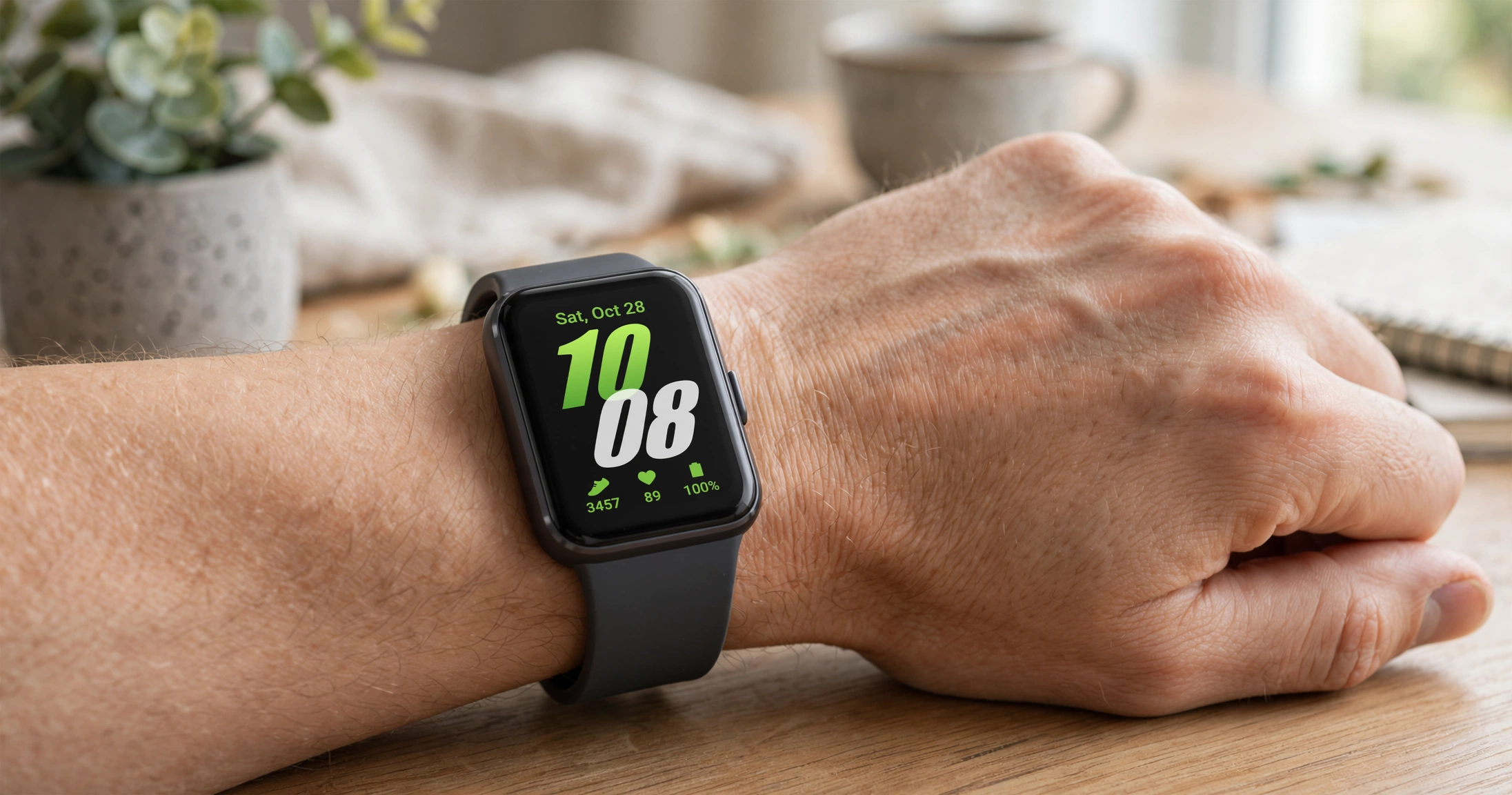 Smartwatch Samsung Galaxy Fit3 - pulseira esportiva com tela AMOLED em uso no pulso